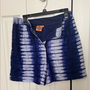 Tory Burch Navy and White Tie-Dye Bermuda Shorts